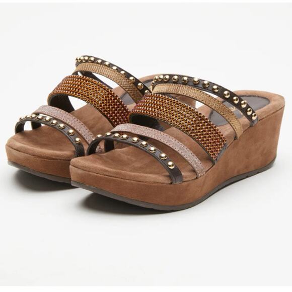 Azura Oletha Slide Sandal Women’s Size 11 Brown Suede Rhinestone Studded - Picture 1 of 7